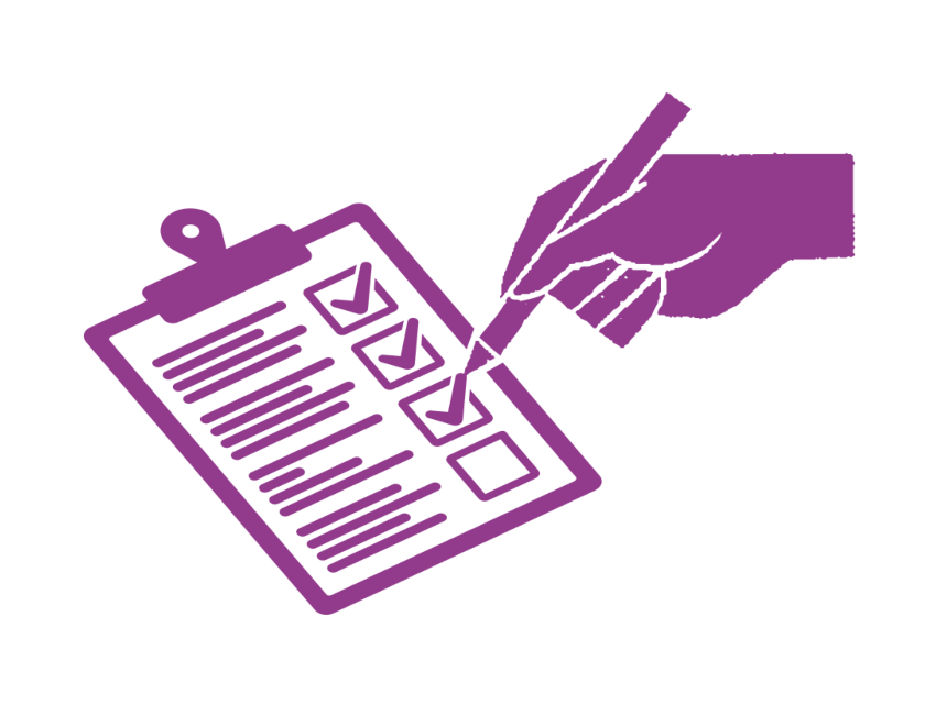 Ilustración de una mano sosteniendo un lápiz para responder una encuesta